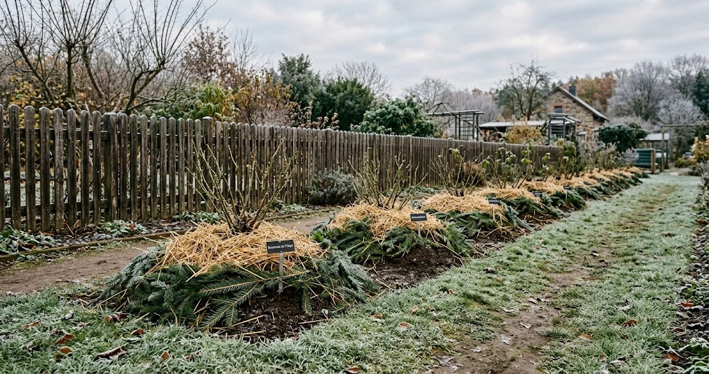 # Rosen winterfest machen: Veredelungsstelle schützen und Frostschäden vermeiden [BILDPLATZIERUNG – WEBSITE IMAGE PROMPT 1 / FEATURED IMAGE] Alt-Text: „Winterfest gemachte Rosen mit Erdwall und Nadelreisig im deutschen Garten“ Wenn eine veredelte Rose im Winter oberhalb einzelner Triebspitzen zurückfriert, ist das meist reparabel. Im Frühjahr werden geschädigte Bereiche bis ins gesunde Holz zurückgeschnitten, und die Pflanze kann neu austreiben. Problematischer wird es, wenn Frost die Veredelungsstelle oder den unmittelbar angrenzenden Bereich schwer schädigt. Genau dort sitzt bei vielen Gartenrosen der Übergang zwischen der verwendeten Unterlage und der darauf veredelten Edelsorte. Geht dieser Teil verloren, kann damit auch die gewünschte Rosensorte verloren sein. Treibt anschließend nur noch die Unterlage aus, entsteht nicht einfach dieselbe Rose neu. Deshalb konzentriert sich sinnvoller Winterschutz nicht darauf, jeden einzelnen Rosentrieb warm einzupacken. Entscheidend ist bei veredelten Beet-, Edel- und vielen Strauchrosen der Schutz der Basis. Die klassische Methode ist einfach: Erde um die Rose anhäufeln. Richtig ausgeführt schützt sie genau den Bereich, auf den es ankommt. ## Inhaltsverzeichnis 1. Veredelte Rosen verstehen 2. Anhäufeln richtig gemacht 3. Zusätzlicher Schutz 4. Rosen im Kübel 5. Der richtige Zeitpunkt in Deutschland 6. Kletterrosen und Strauchrosen 7. Wann und wie im Frühjahr wieder abgedeckt wird 8. Häufige Fehler 9. Häufige Fragen 10. Fazit ## Veredelte Rosen verstehen Viele im Handel angebotene Gartenrosen bestehen botanisch betrachtet aus zwei miteinander verbundenen Pflanzenteilen. Als Unterlage dient eine geeignete Rose mit eigenem Wurzelsystem. Auf diese Unterlage wird die gewünschte Sorte veredelt. Die Stelle, an der beide miteinander verwachsen sind, wird als Veredelungsstelle bezeichnet. Sie ist häufig als verdickter Bereich zwischen Wurzelhals und den Trieben erkennbar. Bei einer fachgerecht gepflanzten Rose liegt diese Stelle nicht oberhalb des Bodens. Die Bayerische Landesanstalt für Weinbau und Gartenbau empfiehlt, die Veredelungsstelle beim Pflanzen etwa 8 bis 10 cm unter die Erdoberfläche zu setzen. Diese Pflanztiefe ist bereits ein wichtiger Frost- und Trockenschutz. Bei einer zu hoch gepflanzten Rose liegt die empfindliche Übergangszone dagegen näher an der kalten Luft. Besonders problematisch sind starke Fröste in Verbindung mit austrocknendem Wind und fehlender Schneedecke. [BILDPLATZIERUNG – WEBSITE IMAGE PROMPT 2] Alt-Text: „Veredelungsstelle einer Rose kurz über der Wurzel, mit Erde zum Anhäufeln“ Bildunterschrift: „Genau diese verdickte Stelle muss vollständig mit Erde bedeckt sein.“ Der Winterschutz verfolgt deshalb ein klares Ziel: Die Veredelungsstelle und die unteren Triebbereiche sollen vor starken Temperaturwechseln und tiefem Frost geschützt werden. Dabei ist eine wichtige Differenzierung nötig. Ist eine Rose von Anfang an richtig gepflanzt und befindet sich ihre Veredelungsstelle bereits 8 bis 10 cm unter der Erde, ist zusätzliches jährliches Anhäufeln nicht in jedem Garten zwingend erforderlich. Die LWG empfiehlt es jedoch besonders in den ersten Jahren. Bei älteren, robusten Rosen kann je nach Standort ein leichterer Schutz genügen. ## Anhäufeln richtig gemacht Anhäufeln bedeutet nicht, die gesamte Rose unter Material zu begraben. Geschützt wird die Basis. Als Material eignet sich lockere Gartenerde. Auch gut ausgereifter Kompost kann in geeigneter Struktur verwendet beziehungsweise mit Erde kombiniert werden. Wichtig ist, dass das Material krümelig bleibt und nicht als schwerer, vollständig vernässter Klumpen um die Triebe gepresst wird. Eine praktische Orientierung sind etwa 15 bis 20 cm Höhe über dem unmittelbaren Pflanzenfuß. Bei jungen oder exponiert stehenden Rosen darf der Wall etwas großzügiger ausfallen. Die Erde wird locker rund um die Basis verteilt. Sie soll die unteren Triebbereiche beziehungsweise den Bereich über der Veredelungsstelle schützen, aber nicht festgestampft werden. Besonders bei neu gepflanzten Rosen erfüllt das Anhäufeln noch eine zweite Funktion: Es reduziert die Austrocknung der Triebe. Die LWG empfiehlt bei frisch gepflanzten wurzelnackten Rosen sogar ein etwa 30 cm hohes Anhäufeln als zusätzlichen Verdunstungsschutz während des Anwachsens. Für den normalen Winterschutz einer bereits etablierten Rose ist ein derart hoher Wall meist nicht erforderlich. Wichtig ist außerdem, nicht direkt größere Mengen Erde aus dem unmittelbaren Wurzelbereich der Rose wegzunehmen. Dadurch würde an anderer Stelle genau der Wurzelraum freigelegt, den man eigentlich schützen möchte. Besser ist zusätzliche lockere Gartenerde. Der richtige Zeitpunkt liegt vor länger anhaltenden stärkeren Frösten, aber nicht mitten in einer völlig vernässten Herbstperiode. ## Zusätzlicher Schutz Anhäufeln schützt in erster Linie die Pflanzenbasis. In rauen Lagen oder bei empfindlicheren Sorten kann darüber hinaus lockeres Nadelreisig sinnvoll sein. Fichten- oder Tannenzweige bremsen Wind, halten etwas Schnee fest und beschatten die Pflanze an sonnigen Wintertagen. Das kann wichtig sein, weil Wintersonne die Triebe erwärmt, während der gefrorene Boden kaum Wasser nachliefert. Lockeres Laub kann ebenfalls isolieren, sollte aber nicht als nasse, kompakte Masse unmittelbar um die Triebe gepresst werden. Unter einer dichten feuchten Schicht verschlechtert sich die Luftzirkulation. Bei besonders frostempfindlichen Rosen kann atmungsaktives Gartenvlies die oberirdischen Teile zusätzlich schützen. Plastikfolie ist dafür ungeeignet. Sie ist weitgehend luftdicht, kann Kondenswasser fördern und erzeugt bei Sonneneinstrahlung starke Temperaturschwankungen unter der Abdeckung. Wurzelechte Rosen unterscheiden sich grundsätzlich von veredelten Rosen. Sie besitzen keine Veredelungsstelle zwischen Unterlage und Edelsorte. Frieren oberirdische Teile zurück und treibt die Pflanze anschließend aus ihrer eigenen Wurzel wieder aus, bleibt die Sortenidentität erhalten. Deshalb kommen etablierte wurzelechte, ausreichend winterharte Rosen an geeigneten Standorten meist ohne das gezielte Anhäufeln einer Veredelungsstelle aus. Das bedeutet allerdings nicht, dass jede wurzelechte Rose automatisch vollkommen frosthart ist. Winterhärte bleibt eine Sorten- und Standortfrage. ## Rosen im Kübel Eine Rose im Beet und dieselbe Rose im Topf erleben den Winter nicht unter denselben Bedingungen. Im Garten liegt das Wurzelsystem in einer großen Bodenmasse. Im Kübel befindet es sich dagegen nur wenige Zentimeter von der kalten Außenluft entfernt. Der Wurzelballen kann deshalb wesentlich schneller und stärker durchfrieren. Kübelrosen benötigen folglich nicht nur Schutz an der Veredelungsstelle, sondern vor allem Schutz des gesamten Wurzelraums. Der Topf wird an einen geschützten Platz gestellt, beispielsweise an eine Hauswand. Ein Standort unter einem Dachvorsprung kann vor übermäßiger Winternässe schützen, darf aber nicht dazu führen, dass der Ballen monatelang völlig austrocknet. Der Kübel sollte nicht direkt auf kaltem Stein stehen. Holzleisten, Topffüße oder eine isolierende Unterlage reduzieren den unmittelbaren Kontakt. Die Seiten des Topfes können mit Jute, Kokosmatten, Vlies oder anderen geeigneten isolierenden Materialien umwickelt werden. Wichtig bleibt die Drainage. Das Abflussloch darf nicht verschlossen werden. Staunässe und anschließendes Durchfrieren sind eine ungünstige Kombination. Auch im Winter verdunstet eine Rose an frostfreien Tagen Wasser. Besonders Kübelpflanzen müssen deshalb gelegentlich kontrolliert und bei trockenem Ballen an frostfreien Tagen mäßig gegossen werden. ## Der richtige Zeitpunkt in Deutschland Für das Anhäufeln gibt es kein bundesweit sinnvolles fixes Kalenderdatum. Deutschland umfasst milde Weinbauregionen, maritime Küstenbereiche, kontinentale Regionen und deutlich kältere Mittelgebirgslagen. Der Beginn ernsthafter Frostperioden unterscheidet sich entsprechend. In kälteren Regionen und höheren Lagen kann der Winterschutz bereits im Oktober oder frühen November sinnvoll werden, wenn stärkere Fröste absehbar sind. In vielen mittleren Lagen ist November ein typischer Zeitraum. In milden Regionen kann der Schutz später notwendig werden. Entscheidend ist die lokale Wetterentwicklung. Zu frühes vollständiges Einpacken bei mildem, feuchtem Herbstwetter bringt keinen Vorteil. Andererseits sollte man nicht warten, bis der Boden bereits tief gefroren ist und die Rose mehrere starke Frostnächte hinter sich hat. Die praktische Regel lautet deshalb: Die Basis schützen, bevor eine anhaltende stärkere Frostperiode beginnt. Besonders aufmerksam sollte man bei jungen Rosen, frisch gepflanzten Exemplaren, Kübelrosen und empfindlicheren Sorten sein. Eine geschützte Innenstadtlage ist dabei anders zu beurteilen als ein frei liegender Garten im Mittelgebirge. ## Kletterrosen und Strauchrosen Auch bei veredelten Kletter- und Strauchrosen bleibt die Basis der entscheidende Bereich. Die Veredelungsstelle wird entsprechend geschützt beziehungsweise sollte bereits bei der Pflanzung ausreichend tief liegen. Bei großen Strauchrosen ist es weder notwendig noch sinnvoll, die gesamte Pflanze einzupacken. Robuste Sorten überstehen den Winter oberirdisch meist ohne umfangreiche Abdeckung. In rauen oder windoffenen Lagen kann lockeres Nadelreisig zusätzlichen Schutz bieten. Bei Kletterrosen kommt die Exposition hinzu. Triebe an einer sonnigen Südwand können sich an klaren Wintertagen deutlich erwärmen und anschließend nachts stark abkühlen. Solche Temperaturwechsel können empfindliches Gewebe belasten. Sehr empfindliche Kletterrosen können deshalb mit locker befestigtem Reisig oder atmungsaktivem Vlies geschützt werden. Die Triebe werden nicht luftdicht verpackt. Eine Sonderstellung nehmen Stammrosen ein. Ihre entscheidende Veredelungsstelle befindet sich direkt unterhalb der Krone und kann nicht durch normales Anhäufeln am Boden geschützt werden. Die LWG empfiehlt bei Stammrosen deshalb, die Krone mit Vlies einzupacken und das Material unterhalb der Veredelungsstelle zusammenzubinden. Hier zeigt sich besonders deutlich, warum man beim Winterschutz zuerst wissen muss, wo die Veredelungsstelle tatsächlich sitzt. ## Wann und wie im Frühjahr wieder abgedeckt wird Auch beim Entfernen des Winterschutzes ist der Wetterverlauf wichtiger als ein fixes Datum. In milden Regionen kann der Schutz früher gelockert werden. In kälteren Lagen und Höhenlagen besteht länger die Gefahr kräftiger Spätfröste. Die angehäufelte Erde wird deshalb nicht beim ersten sonnigen Februartag vollständig entfernt. Sobald längere starke Frostperioden unwahrscheinlich werden und der Austrieb beginnt, kann der Schutz schrittweise reduziert werden. Nadelreisig wird zunächst gelockert beziehungsweise entfernt. Die angehäufelte Erde wird vorsichtig vom Pflanzenfuß weggezogen. Sie kann anschließend im Beet verteilt werden, sofern das verwendete Material dafür geeignet ist. Dabei sollte die Rose nicht verletzt werden. Junge Knospen an der Basis können im Frühjahr bereits anschwellen und brechen bei grober Arbeit leicht ab. Bei einem angekündigten starken Spätfrost kann empfindlicher Neuaustrieb vorübergehend erneut mit Vlies geschützt werden. In milden Regionen liegt dieser Übergang häufig früher, während in kälteren Lagen Geduld sinnvoll ist. ## Häufige Fehler ### Zu spätes Anhäufeln Wird erst nach einer längeren starken Frostperiode geschützt, kann der empfindliche Bereich bereits geschädigt sein. Der Erdwall wird deshalb rechtzeitig vor ernsthaften Dauerfrösten angelegt. ### Luftdichte Plastikabdeckung Plastikfolie ist kein geeigneter Standard-Winterschutz für Rosen. Sie behindert den Luftaustausch und kann Kondenswasser sowie starke Temperaturunterschiede fördern. Für oberirdische Pflanzenteile wird bei Bedarf atmungsaktives Vlies oder lockeres Reisig verwendet. ### Anhäufeln mit nassem, schwerem Material Eine kompakte Masse aus schwerem, wassergesättigtem Boden oder zusammengeklebtem Laub ist keine gute Isolierung. Das Material sollte locker und strukturstabil sein. ### Zu frühes Entfernen im Frühjahr Ein paar milde Tage bedeuten nicht, dass die Frostperiode beendet ist. Besonders in kontinentalen Regionen und Höhenlagen können nach warmen Phasen erneut deutliche Nachtfröste auftreten. Der Schutz wird deshalb schrittweise entfernt. ### Die falsche Stelle schützen Bei normalen veredelten Beet- und Strauchrosen liegt die Veredelungsstelle an der Pflanzenbasis. Bei Stammrosen sitzt sie dagegen oben unter der Krone. Wer nur den Stammfuß einer Stammrose anhäufelt, schützt daher nicht ihre entscheidende Veredelungsstelle. ## Häufige Fragen ### Wie hoch soll ich Rosen im Winter anhäufeln? Für etablierte veredelte Rosen sind ungefähr 15 bis 20 cm lockere Erde über dem Pflanzenfuß eine praktikable Orientierung. Bei frisch gepflanzten Rosen kann deutlich höher angehäufelt werden; die LWG nennt etwa 30 cm als zusätzlichen Verdunstungsschutz nach der Pflanzung. ### Muss jede Rose angehäufelt werden? Nein. Bei fachgerecht tief gepflanzten älteren und robusten Rosen ist jährliches Anhäufeln nicht immer notwendig. Die LWG empfiehlt es besonders in den ersten Jahren. Wurzelechte robuste Rosen benötigen keinen Schutz einer Veredelungsstelle. ### Wo liegt die Veredelungsstelle? Bei typischen veredelten Beet-, Edel- und Strauchrosen befindet sie sich am Übergang zwischen Wurzelhals und den daraus hervorgehenden Trieben. Bei fachgerechter Pflanzung sollte sie ungefähr 8 bis 10 cm unter der Erdoberfläche liegen. ### Kann ich Kompost zum Anhäufeln verwenden? Gut ausgereifter, strukturstabiler Kompost kann verwendet oder mit Gartenerde kombiniert werden. Er sollte nicht als nasse, kompakte Masse um die Rose gepresst werden. ### Soll ich Rosen vor dem Winter stark zurückschneiden? Ein starker regulärer Rückschnitt gehört bei vielen Rosen nicht in den Herbst. Sehr lange oder beschädigte Triebe können bei Bedarf eingekürzt werden, damit sie nicht durch Wind oder Schneelast abbrechen. Der eigentliche Schnitt erfolgt artspezifisch zum geeigneten späteren Zeitpunkt. ### Brauchen Kletterrosen einen Winterschutz? Robuste etablierte Kletterrosen benötigen nicht zwangsläufig eine komplette Abdeckung. Die Basis einer veredelten Pflanze bleibt jedoch schutzwürdig. Empfindliche Sorten können an exponierten Standorten zusätzlich mit lockerem Reisig oder atmungsaktivem Vlies geschützt werden. ### Wann entferne ich den Winterschutz? Wenn länger anhaltende starke Fröste unwahrscheinlich werden, wird der Schutz schrittweise entfernt. In milden Regionen kann das früher erfolgen als in kälteren Lagen. Bei angekündigten Spätfrösten kann empfindlicher Austrieb vorübergehend erneut geschützt werden. ## Fazit Rosen winterfest zu machen muss nicht kompliziert sein. Bei einer veredelten Rose entscheidet vor allem eine Stelle darüber, wie sinnvoll der Winterschutz aufgebaut wird: die Veredelungsstelle. Idealerweise wurde die Rose bereits so gepflanzt, dass dieser verdickte Übergangsbereich etwa 8 bis 10 cm unter der Erdoberfläche liegt. Damit besitzt er bereits einen natürlichen Schutz durch den Boden. Besonders bei jungen Rosen ist zusätzliches Anhäufeln sinnvoll. Etwa 15 bis 20 cm lockere Erde um die Basis schützen die unteren Triebbereiche vor starken Temperaturwechseln und Frost. Nadelreisig kann diesen Schutz ergänzen. Die gesamte Rose muss dagegen nicht in eine dicke Verpackung verschwinden. Luftdichte Plastikfolien sind ungeeignet. Bei empfindlichen oberirdischen Teilen sind lockeres Reisig und atmungsaktives Vlies die bessere Lösung. Kübelrosen benötigen besondere Aufmerksamkeit, weil ihr Wurzelballen wesentlich stärker dem Frost ausgesetzt ist. Stammrosen wiederum brauchen Schutz an der Krone, weil dort ihre entscheidende Veredelungsstelle sitzt. Auch der Zeitpunkt bleibt regional. In kälteren Lagen wird früher geschützt und im Frühjahr später abgedeckt. In milden Regionen kann das Zeitfenster entsprechend nach hinten beziehungsweise vorne rücken. Die wichtigste Technik bleibt jedoch dieselbe: Nicht wahllos die ganze Pflanze einpacken, sondern verstehen, wo die empfindliche Veredelungsstelle liegt – und genau diesen Bereich zuverlässig schützen. ## SEO und Metadaten SEO-Titel: Rosen winterfest machen: Veredelungsstelle schützen Meta-Description: Rosen winterfest machen: Veredelungsstelle richtig anhäufeln, Kübelrosen schützen und typische Frostschäden im Winter vermeiden. Primäres Keyword: Rosen winterfest machen Verwandte Keywords: * Rosen im Winter schützen * Rosen anhäufeln * Veredelungsstelle Rose * Rosen Winterschutz * Rosen vor Frost schützen * Kübelrosen überwintern * Kletterrosen Winterschutz * Rosen im Herbst pflegen URL-Slug: /rosen-winterfest-machen/ Kategorie: Rosenpflege Tags: Rosen, Winterschutz, Frostschutz, Veredelungsstelle, Rosenpflege, Kübelrosen, Kletterrosen, Winter ## Interne Verlinkung für die Redaktion Die angegebenen Ziel-URLs vor Veröffentlichung im CMS auf Erreichbarkeit und endgültigen Slug prüfen: * Rosen richtig schneiden * Kübelpflanzen überwintern * Winterschutz für Stauden und Sträucher * Boden über den Winter schützen ## Quellen und weiterführende Informationen * Bayerische Landesanstalt für Weinbau und Gartenbau – Pflanzung, Veredelungsstelle und Winterschutz bei Rosen * Verband Deutscher Rosenfreunde – Rosenpflege und Überwinterung * Julius Kühn-Institut – Pflanzengesundheit und Rosenkrankheiten