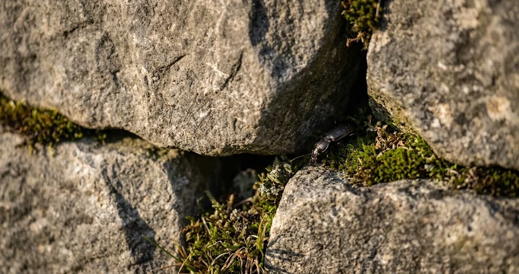 Hohlräume zwischen gestapelten Feldsteinen als Insektenversteck