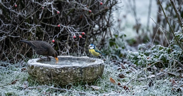 Vogeltränke im Winter: Frisches Wasser bei Frost richtig anbieten