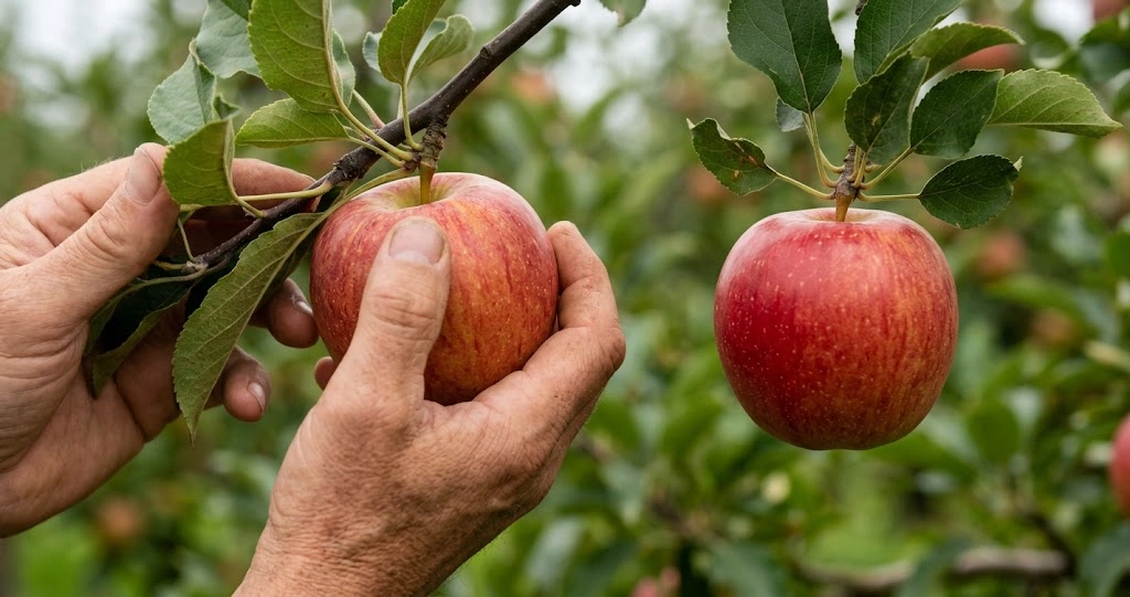 Kipp-Probe am Apfelbaum zur Prüfung der Pflückreife