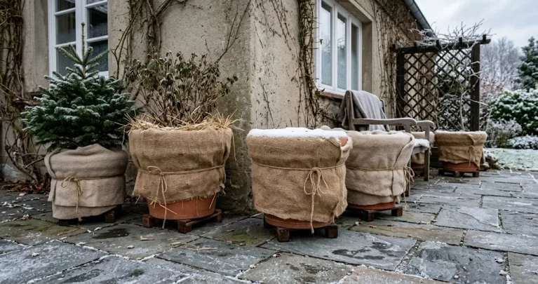 Kübelpflanzen im Freien überwintern: Wurzelschutz, Standort und Gießen bei Frost