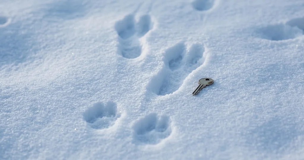 Hasenspur im Schnee mit Hinterläufen vor den Vorderläufen