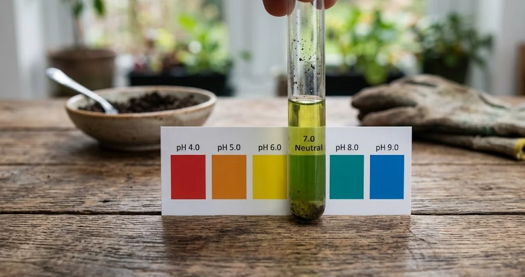 pH-Test mit Reagenzglas und Vergleichskarte